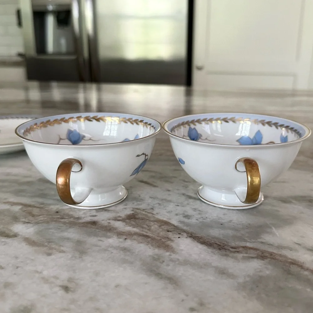Rosenthal Selb Germany Winifred China White & Blue Floral Print Gold Rim Tea Cup